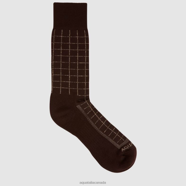 Men Accessories Aquatalia BROWN/KHAKI WINDOWPANE KNIT BLEND SOCK V0NJJ402